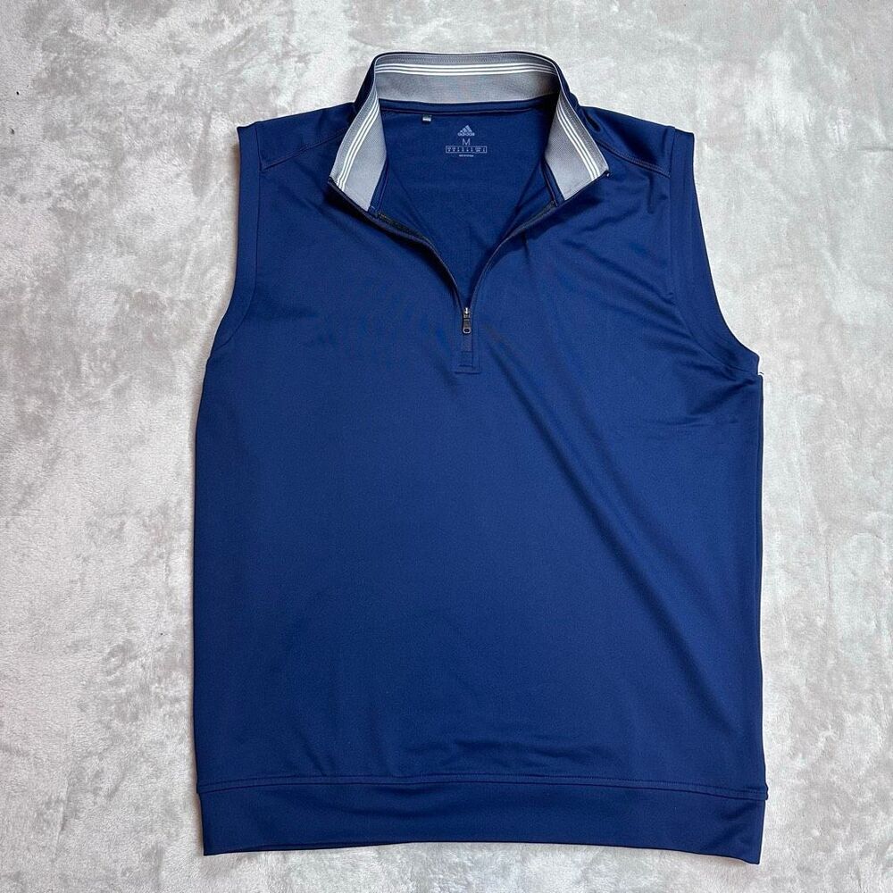 Adidas~Men's~Golf Vest Performance 1/4 Zip Pullover Navy‎ Blue Sleeveless~Size M